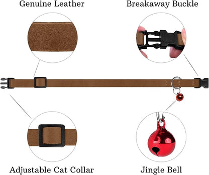 Muromto Breakaway Cat Collar Leather Soft Adjustable Pet Kitten Collars - Image 6
