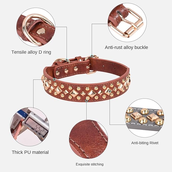 Spiked Dog Collar Soft Pu Leather Mushrooms Rivet Spike Studded Puppy - Image 2
