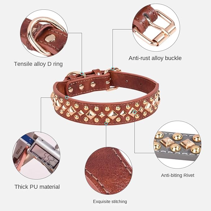 Spiked Dog Collar Soft Pu Leather Mushrooms Rivet Spike Studded Puppy - Image 2