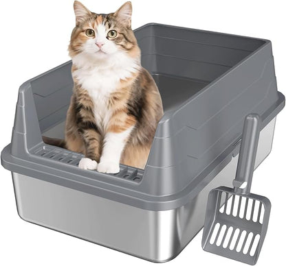 Stainless Steel Cat Litter Box, Odor Free Metal Litter Box by KISENG