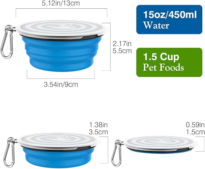 Pawaboo Silicone Collapsible Dog Bowls 2 Pack, 5.1 x 3.5 x 2.1 in, Lid Included - Image 4