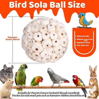 9 Pack Bird Toy Sola Balls, Natural Parrot Soft Chew Shredding & Foraging Toy - Image 2