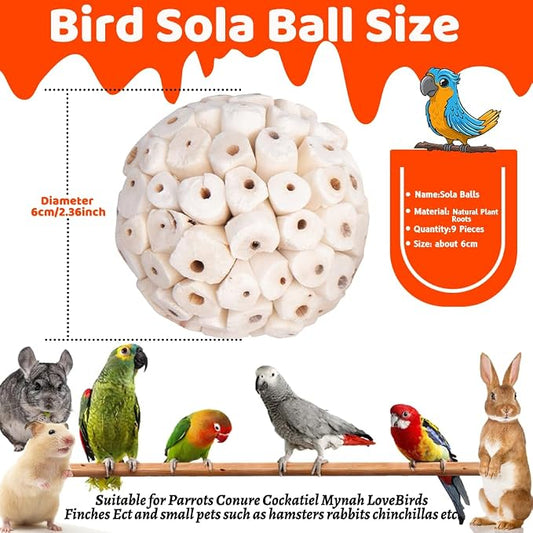 9 Pack Bird Toy Sola Balls, Natural Parrot Soft Chew Shredding & Foraging Toy - Image 2