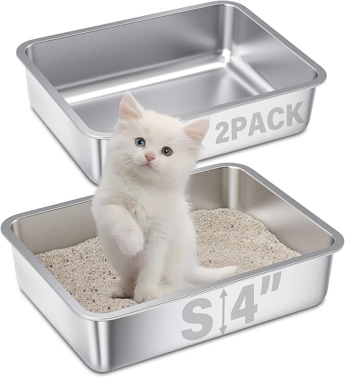 Small Stainless Steel Litter Box 2 Pack, 15.7"x11.8"x4" Small Litter Box by Futam