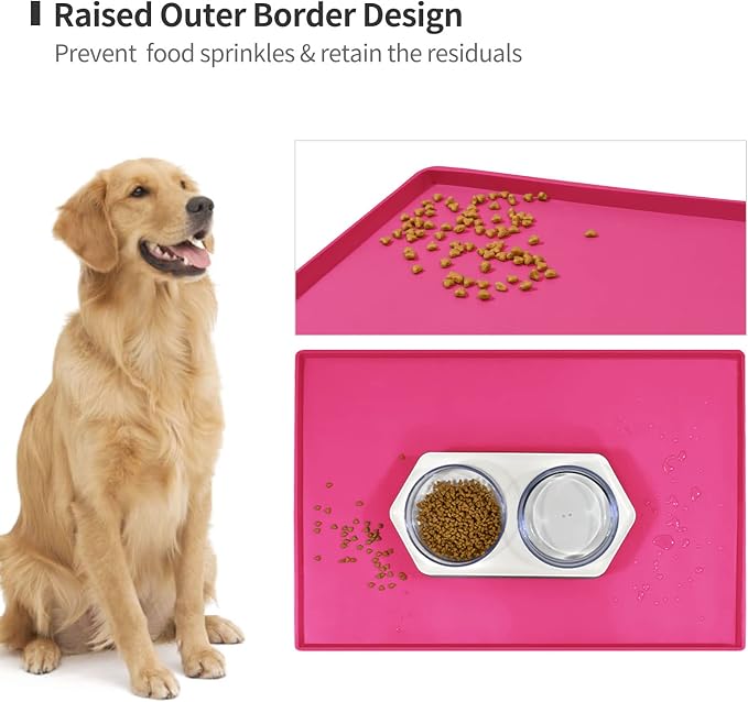 Dog Food Mat, Silicone Waterproof Food Tray, Non Slip Pet Bowl Mats Placemat - Image 3