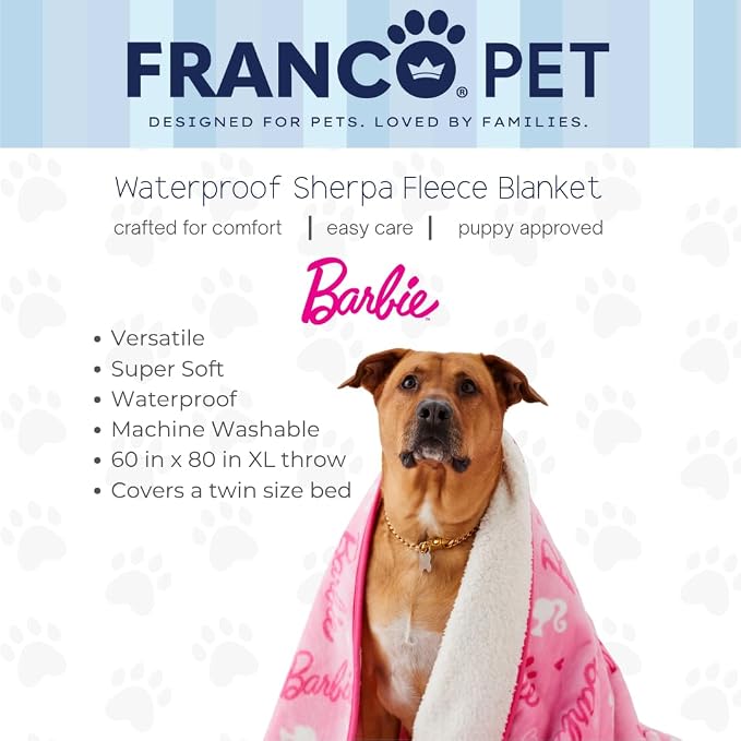 Franco Pet Barbie XL Oversized Super Soft Cozy Waterproof Sherpa-Backed Blanket - Image 2