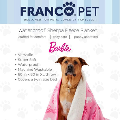 Franco Pet Barbie XL Oversized Super Soft Cozy Waterproof Sherpa-Backed Blanket - Image 2
