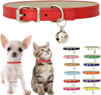 Red Kitten Collar with Bell, Soft Pu Leather Small Dog Collars Adjustable Buckle by Weimostar