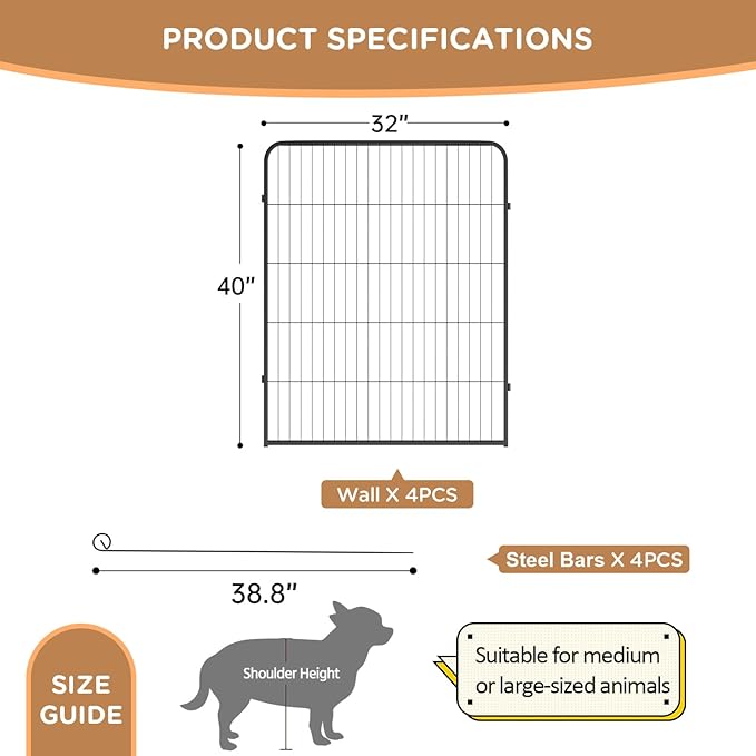 BestPet | Dog Playpen Extender | 40 Inch, 4 Panels | Heavy Duty Metal Pet - Image 7