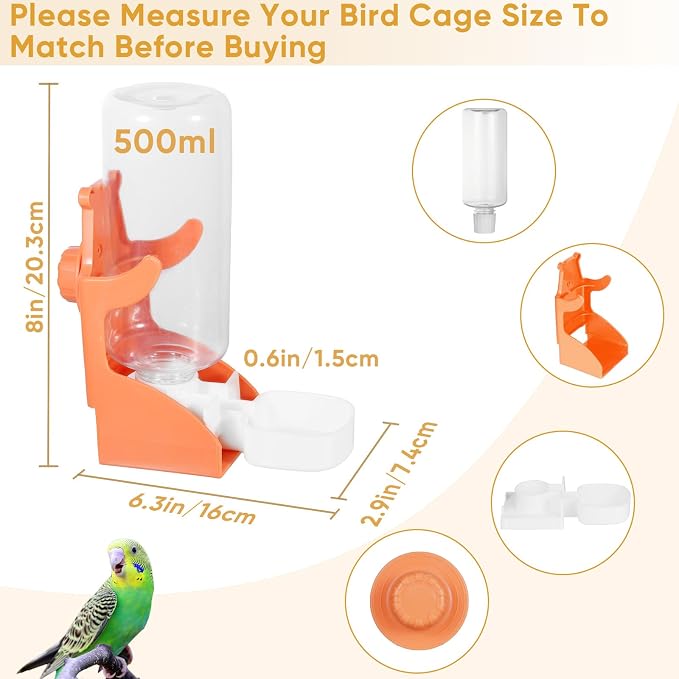 No Mess Bird Feeder for Cage, Automatic Drinker for Parakeet, Canary & Budgies - Image 5