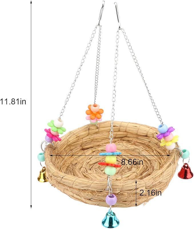 Hypeety Natural Handwoven Straw Nest Bed Large Bird Swing Toy - Image 2