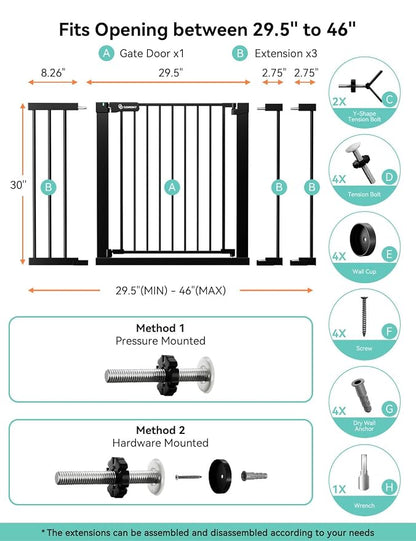 COMOMY 30" Tall Baby Gate for Stairs Doorways, Fits Openings 29.5" to 46" Wide - Image 6