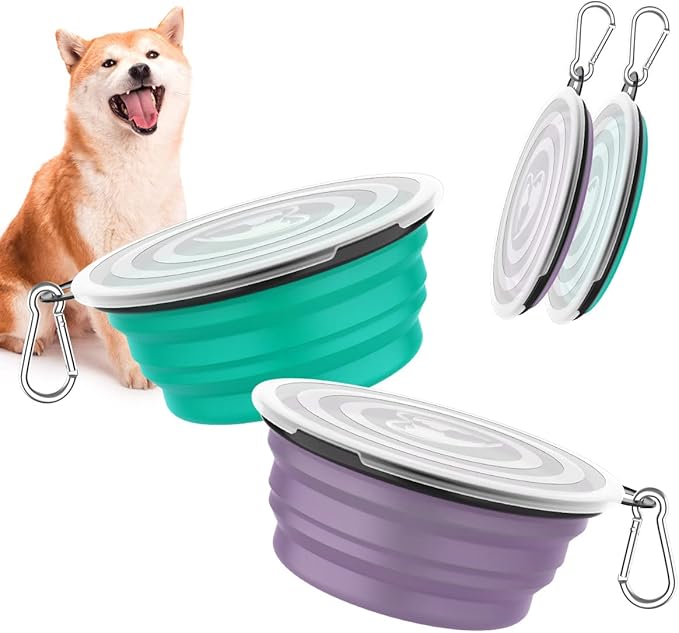 Pawaboo Collapsible Dog Bowls 2 Pack, Silicone Feeding Watering Bowls by Pawaboo