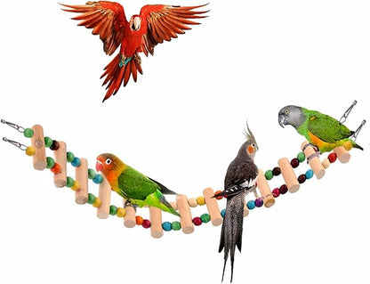 SunGrow Wooden Bird Ladder Bridge, Hanging Exercise Toy, Bird Playground Cage - Image 2