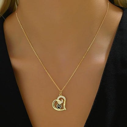 Personalized Cute Dog Cat Paw Name Necklace Forever Love Custom Heart Pendant - Image 9