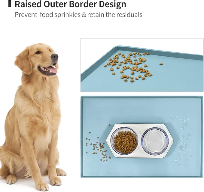 Dog Food Mat, Silicone Waterproof Food Tray, Non Slip Pet Bowl Mats Placemat - Image 3