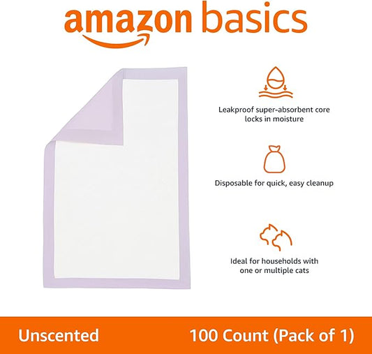 Amazon Basics Cat Pee Pads, Super Absorbent, Odor Control, Universal Fit - Image 2