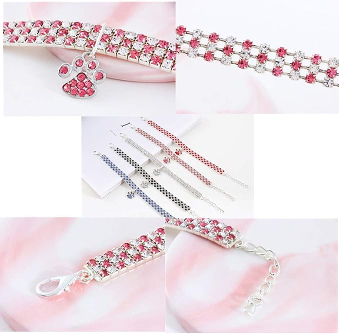 Pet Collar with Diamonds, Adjustable Crystal Diamond Elastic Heart Claw Pendant - Image 7