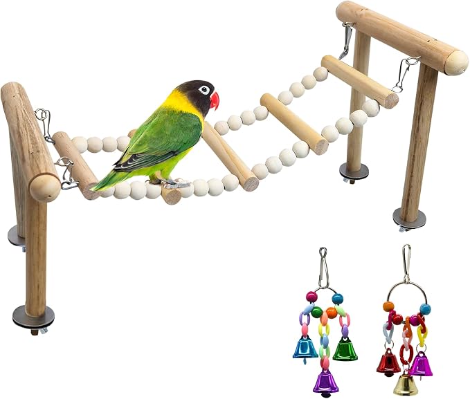 PINVNBY 3PCS Bird Ladder Bridge, Natural Wood Climbing Ladders Flexible Parrot by PINVNBY