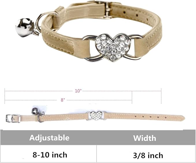 Heart Bling Cat Collar with Safety Belt and Bell Adjustable 8-10 inches - Image 2