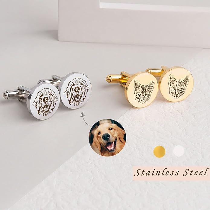 Anavia Pet Portrait & Handwriting Cufflinks Tie Clip Gift Box Set, Personalized - Image 3