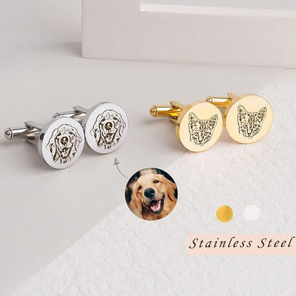 Anavia Pet Portrait & Handwriting Cufflinks Tie Clip Gift Box Set, Personalized - Image 3
