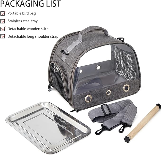 Bird Travel Carrier with Stainless Steel Tray, Lightweight Breathable Parrot - Image 3