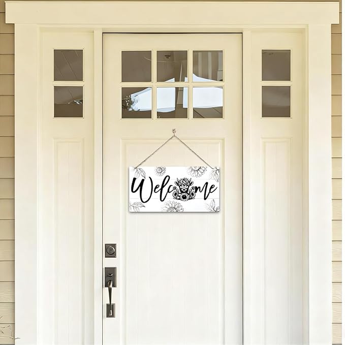Welcome Sign for Front Door, Welcome Decor Wooden Hanging Sign, Highland Cow - Image 4