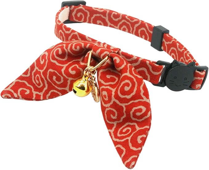 PetSoKoo Bunny Ears Cat Collar, Japan Lucky ‘開三運’ Charm. Safety Breakaway by PetSoKoo