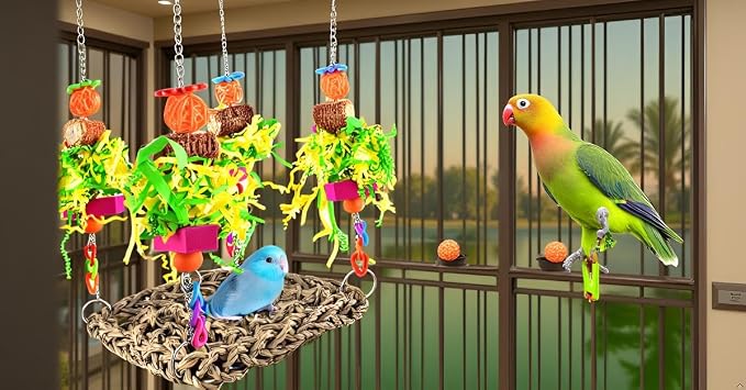 ERKOON Conure Toys, Bird Cockatiel Toys Foraging Swing Mat Parrot Climbing - Image 9