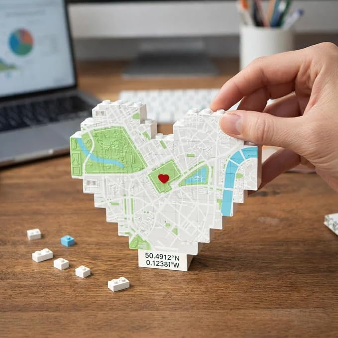NAZENTI Personalised Map Print Heart Building Block, Wedding Present, - Image 3