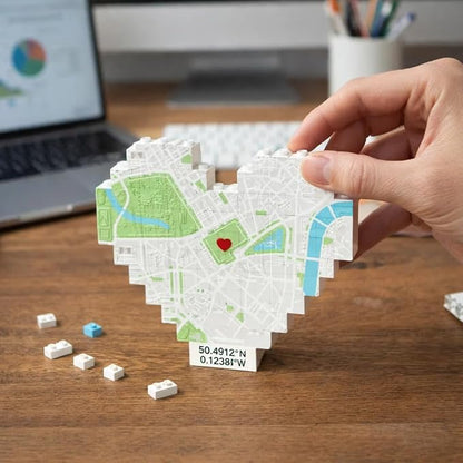 NAZENTI Personalised Map Print Heart Building Block, Wedding Present, - Image 3