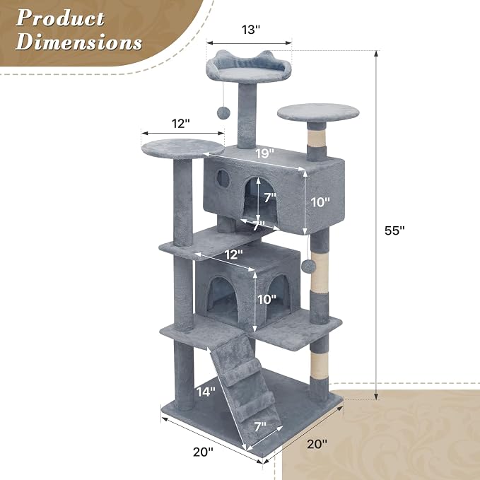 Athena Collection Cat Tree, 54 Inch Multi-Level Cat Activity Center - Image 2
