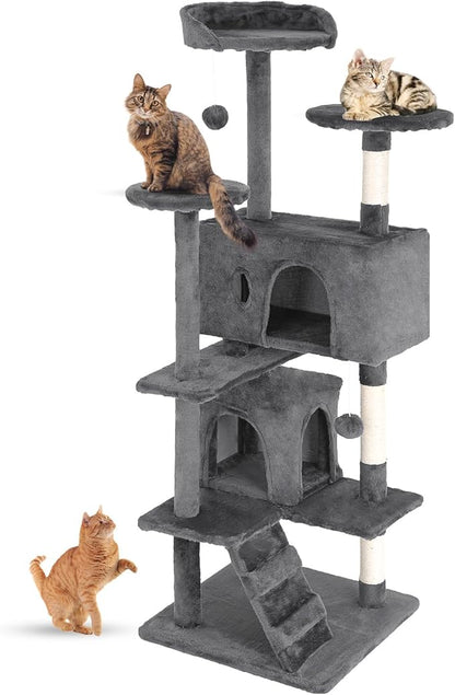 FDW | 54" Cat Tree Tower | Light Gray | Multi-Level Indoor Activity Center by FDW