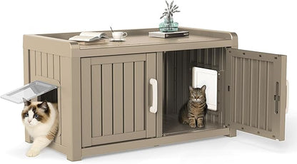 Cat Litter Box Enclosure Resin Hidden Cat Litter Box Furniture Multi-Functional by KFY
