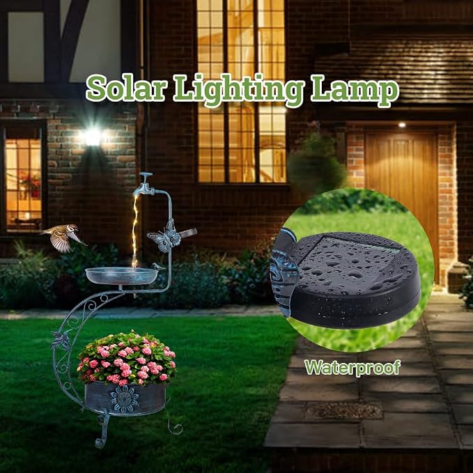 VEWOGARDEN Vintage Solar Bird Bath - Image 4