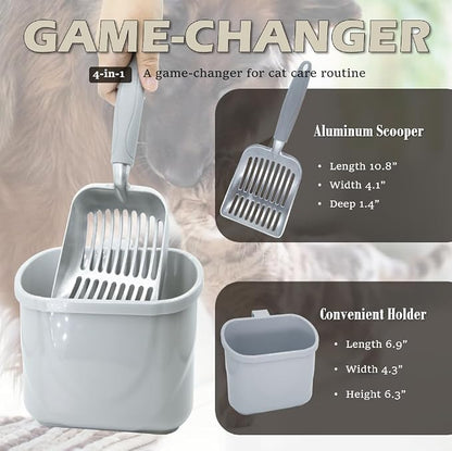 4-in-1 Cat Litter Scoop with Holder, Cat Litter Box Organizer Cleanup Kit - Image 3