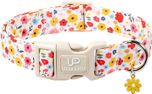 Floral Dog Collar, UP URARA PUP Colorful Floral Adjustable Pet Collar by UPURARAPUP
