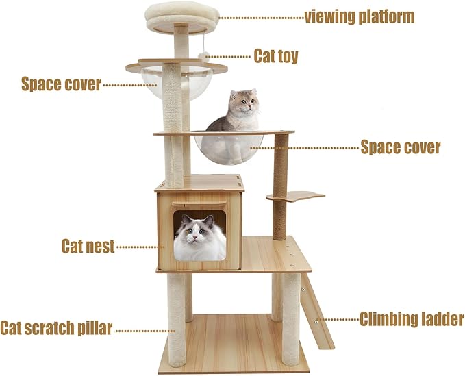 Wood Cat Tree, Modern 5-Tier Wooden Cat Tree, Wooden Tower - Image 3