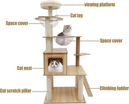 Wood Cat Tree, Modern 5-Tier Wooden Cat Tree, Wooden Tower - Image 3
