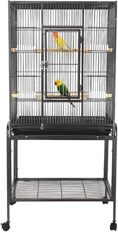 53 Inch Bird Cage with Wooden Perches, Standing Wrought Iron Birdcage with by MegaChoice