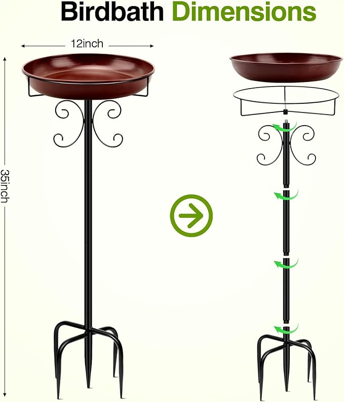 Daoeny Heavy Duty Bird Baths for Outdoors, 35In Outdoor Freestanding Birdbaths - Image 7