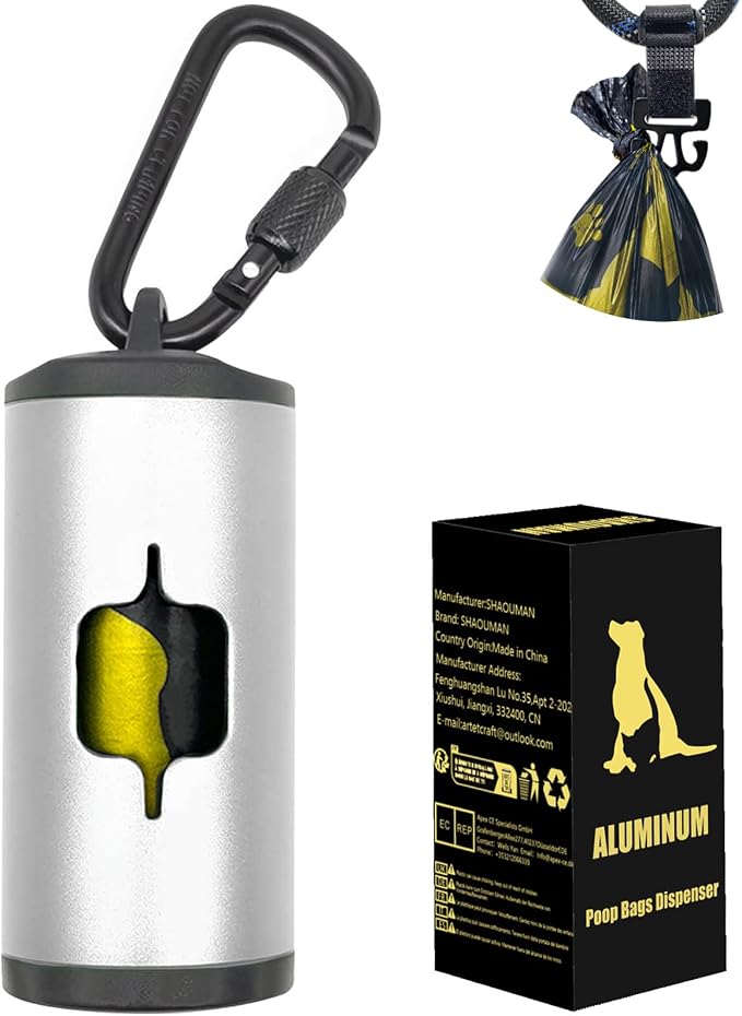 Metal Dog Poop Bag Holder w/Leash Clip|Durable Scratch-Resistant Aluminum|15 by SHAOUMAN
