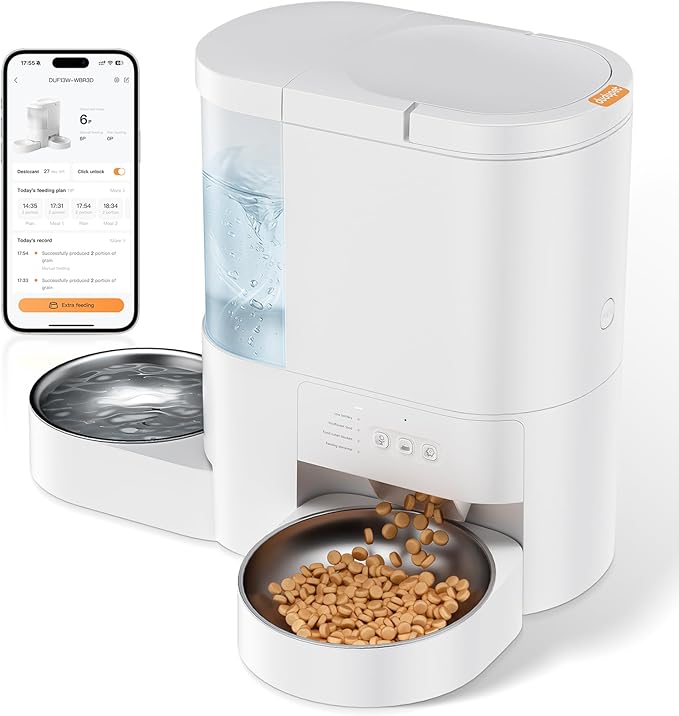Automatic Cat Feeder and Water, 5G WiFi App Control Cat Food Dispenser by DUDUPET