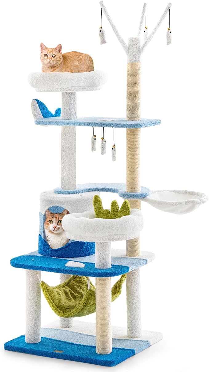 Tangkula Ocean-Themed Cat Tree, Jump Platforms, Hanging Interactive Toys by TANGKULA
