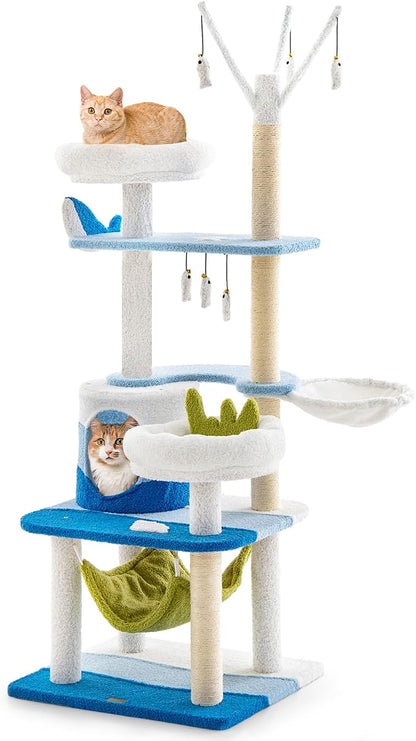 Tangkula Ocean-Themed Cat Tree, Jump Platforms, Hanging Interactive Toys by TANGKULA