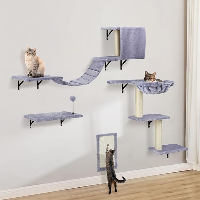 Cat Wall Shelves, Space-Saving Wall-Mounted Cat Climber Set by SLFYFC