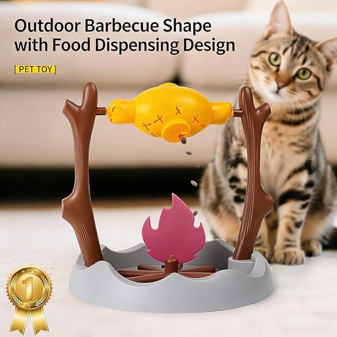 Cat BBQ Toy, Pets Dry Food Dispenser, Cats Slow Feeding Snack Bowl, Grilled - Image 6