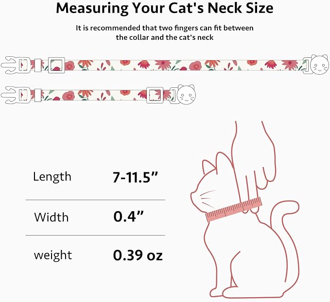 2 Pack Cotton Breakaway Cat Collar Green and Red Flowers Pendant Cute Kitten - Image 3