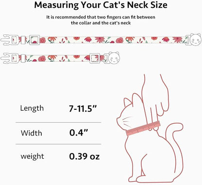 2 Pack Cotton Breakaway Cat Collar Green and Red Flowers Pendant Cute Kitten - Image 3